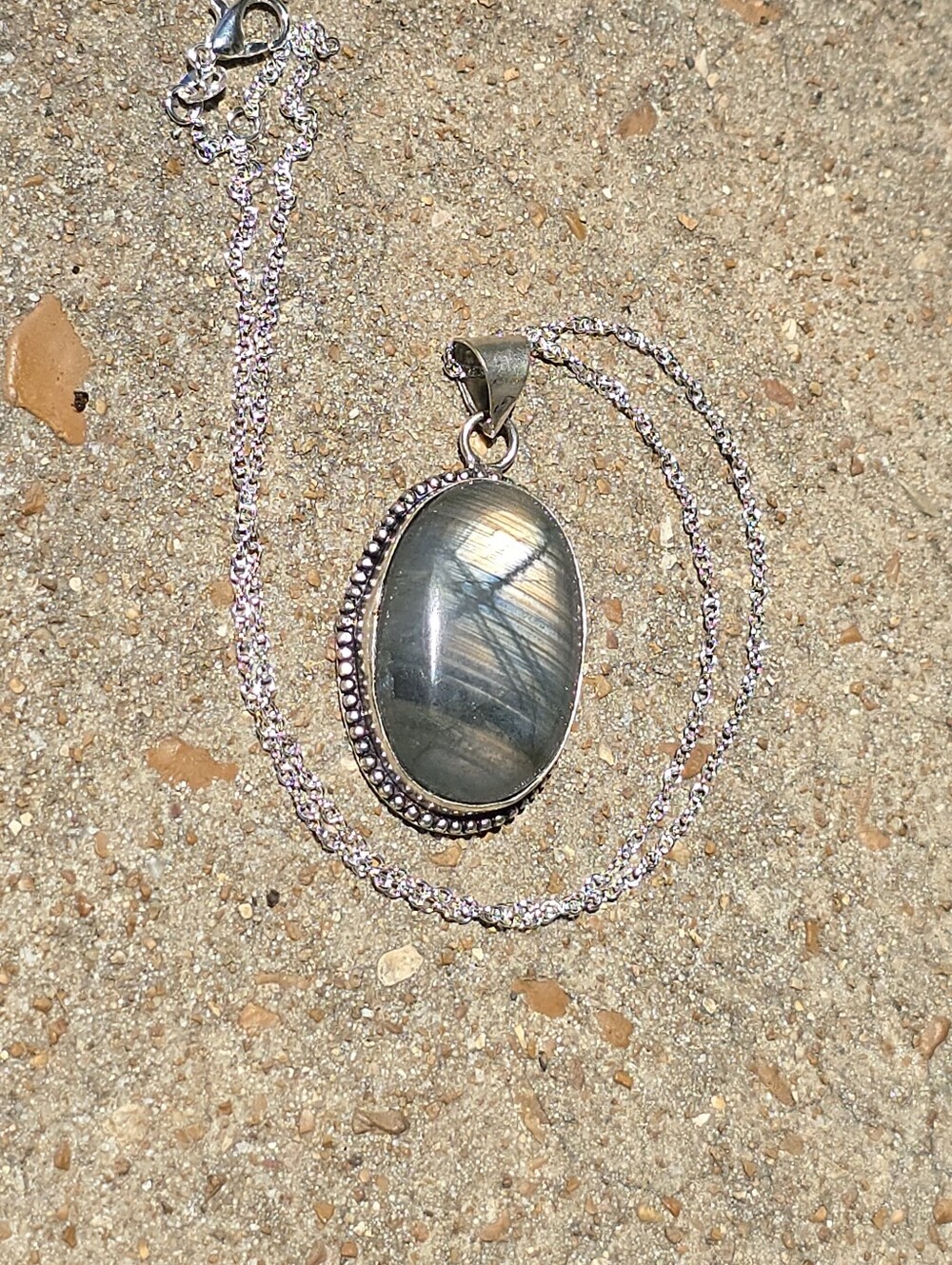 Vintage Labradorite Necklace - Rare Pink Flashes- 925 Sterling Silver